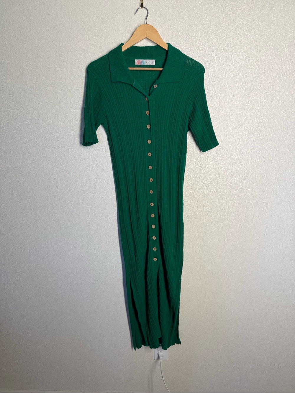 Women’s Green Button-Front Ribbed Knit Dress